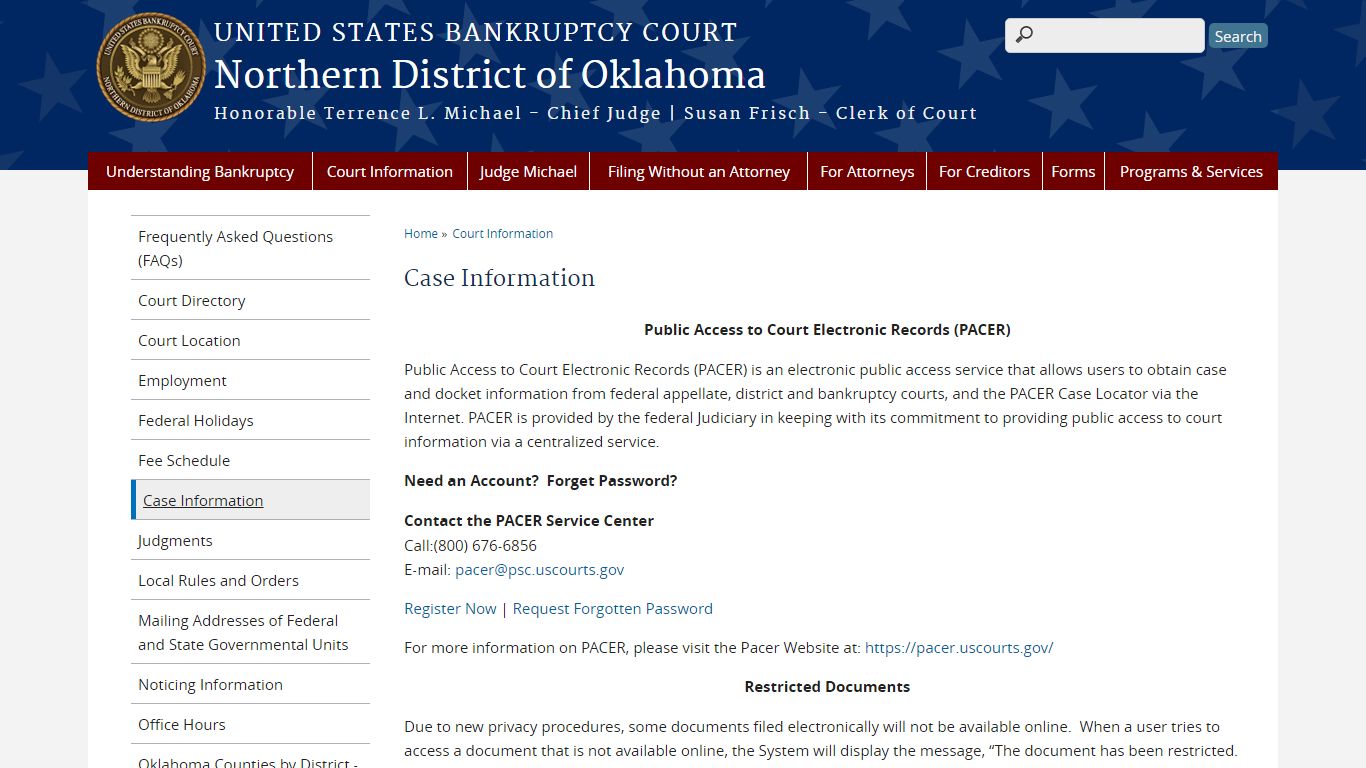 Case Information - United States Bankruptcy Court